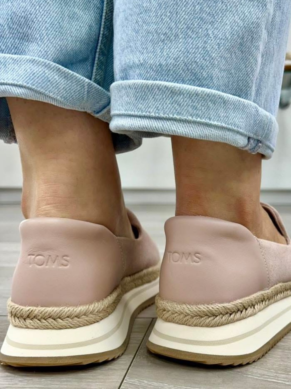 TOMS💗Slip-On LEATHER Espadrille Jocelyn SNEAKERS in Ballet Pink. Worn 1X! Sz 8.5 - Picture 4 of 15